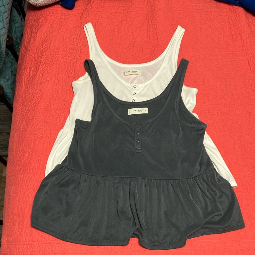 Lucky Brand Gray and White Tank Tops